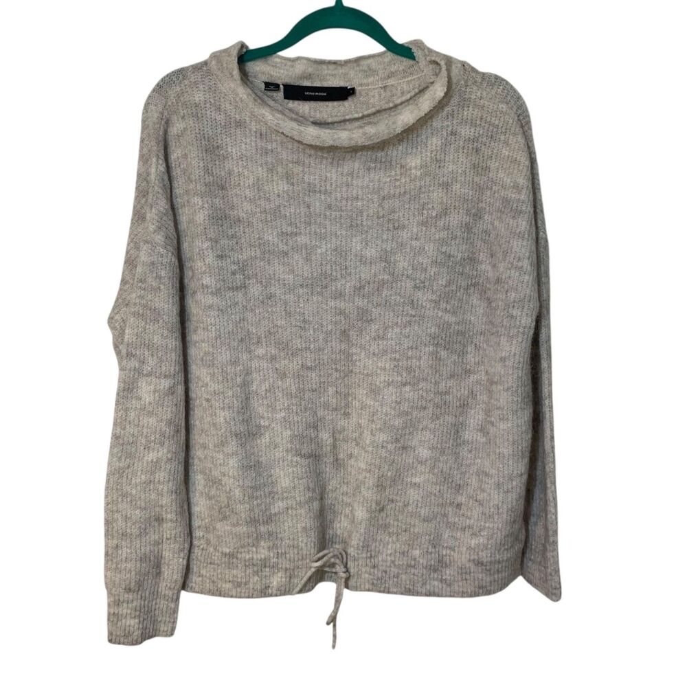 Vero Moda Womens Cream Long Sleeve Cinch Bottom Oversized Alpaca Blend Sweater S